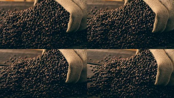 咖啡豆一麻袋撒出撒了一地阿拉比卡