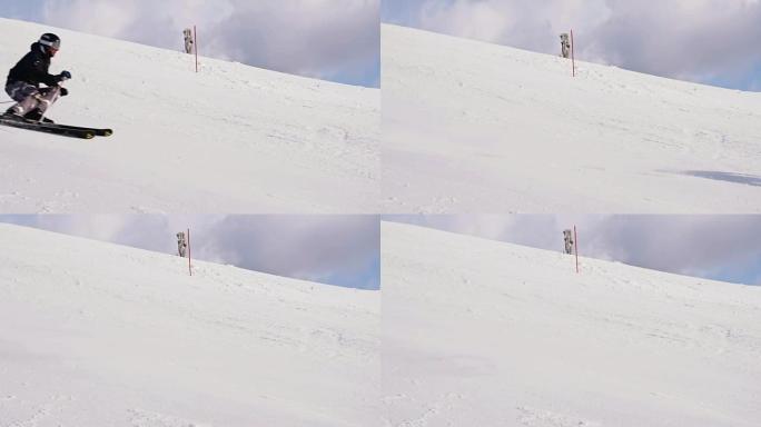 SLO MO滑雪者通过激流回旋大门