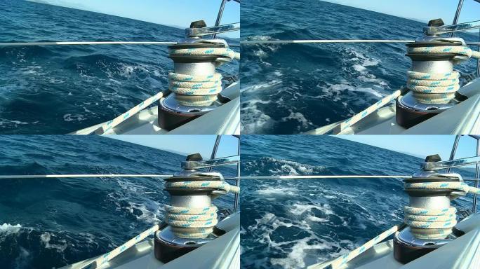 HD慢速运动：帆船甲板上的绞盘