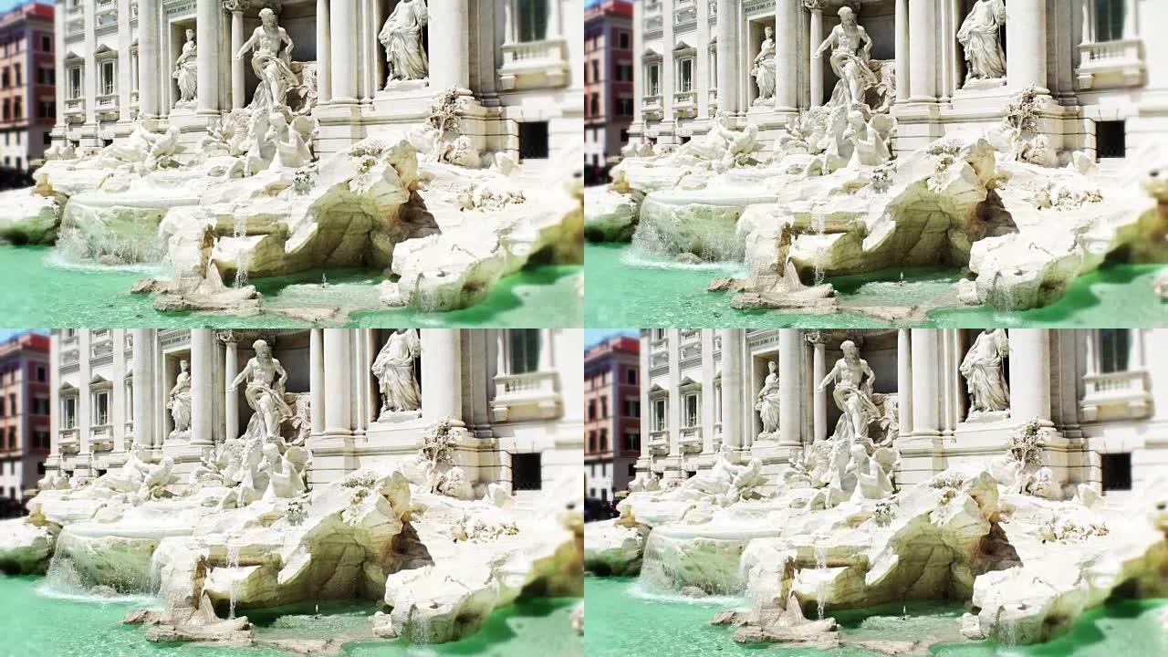 著名的罗马迪特雷维喷泉。门面特写