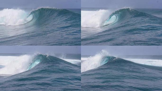 慢动作: 来自异国岛屿附近太平洋坠毁的强烈涌浪。