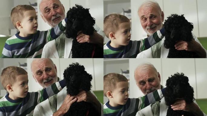 小男孩和他的狗在兽医