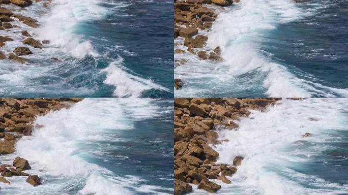 海浪破碎并袭击海岸