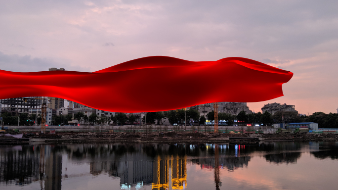 4K一段红色绸子布料飘舞无缝循环