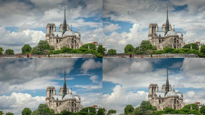 延时：巴黎圣母院地标建筑中世纪教堂旅游景