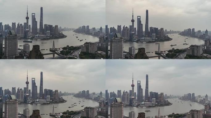 中国上海外滩的T/L WS HA TU高角度视图