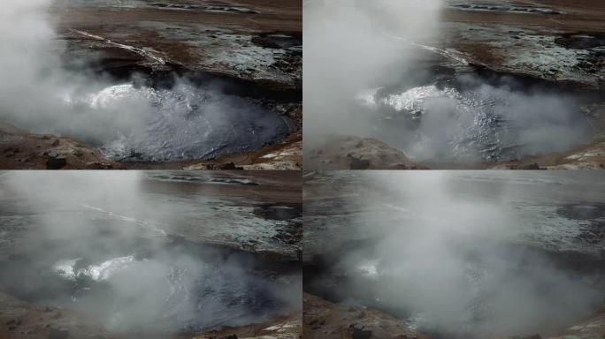 沸腾的地热水池。冰岛自然地标