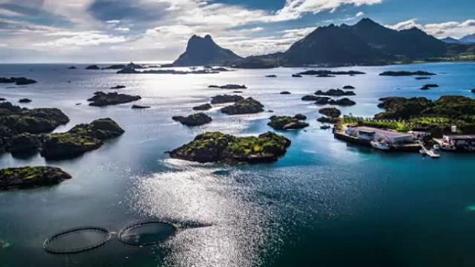 罗弗滕群岛海岸线与小群岛-航拍镜头，挪威