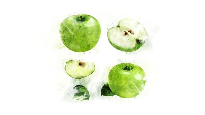 动画绘图青苹果绘图青苹果水果水彩水墨