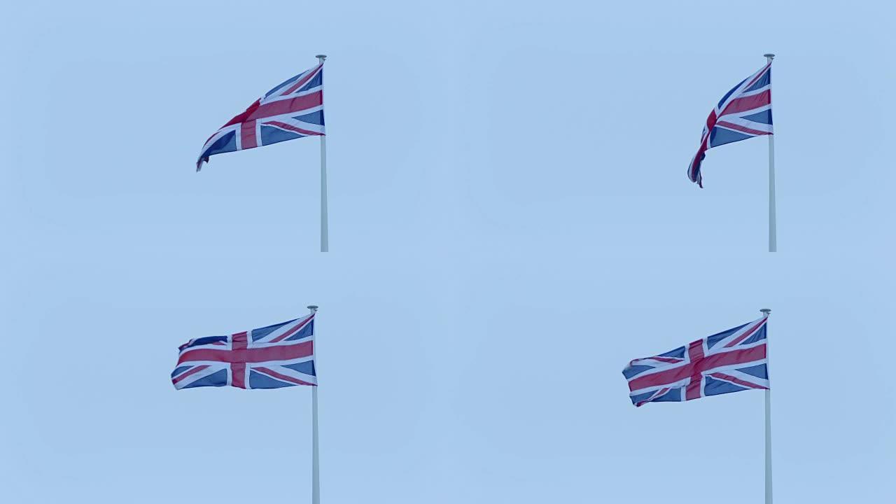 风中的英国国旗米字旗飘扬飘荡