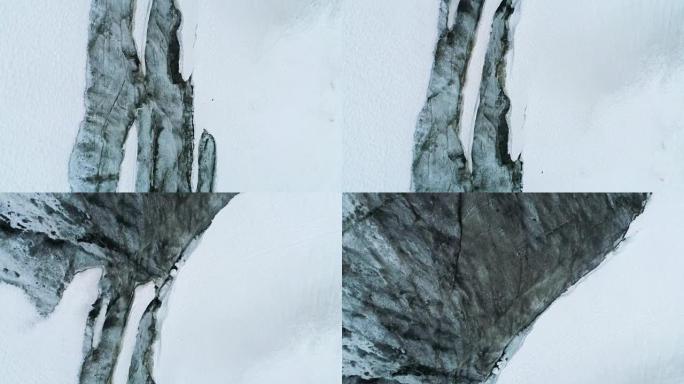 冰川裂隙的空中视图