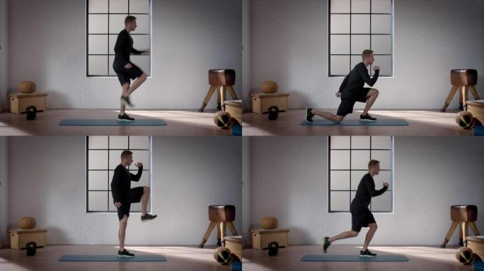 男子在健身房锻炼 (膝盖活跃)