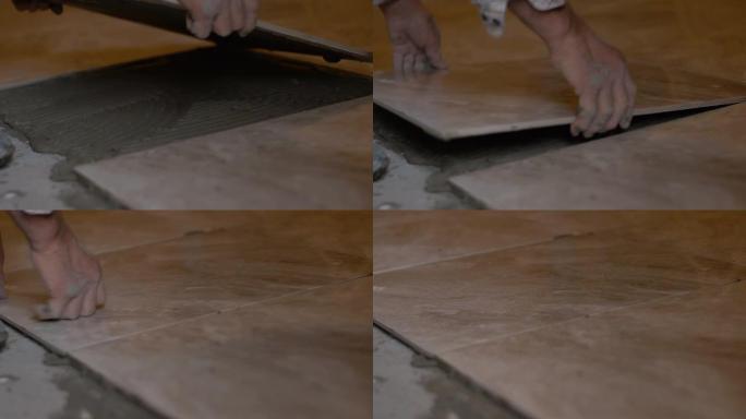 瓷砖铺在地板上工匠装修贴地转