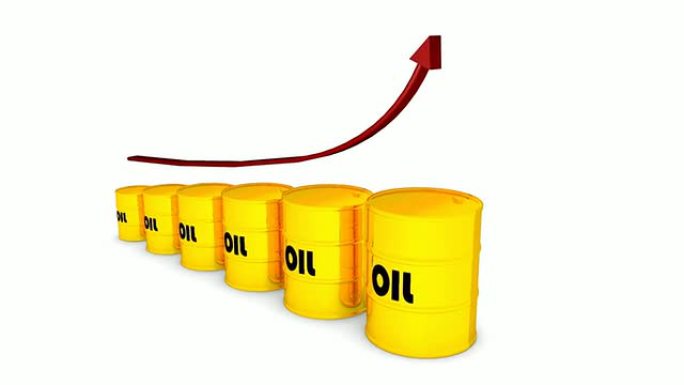 HD：三维图表桶金色油桶油价上涨动画