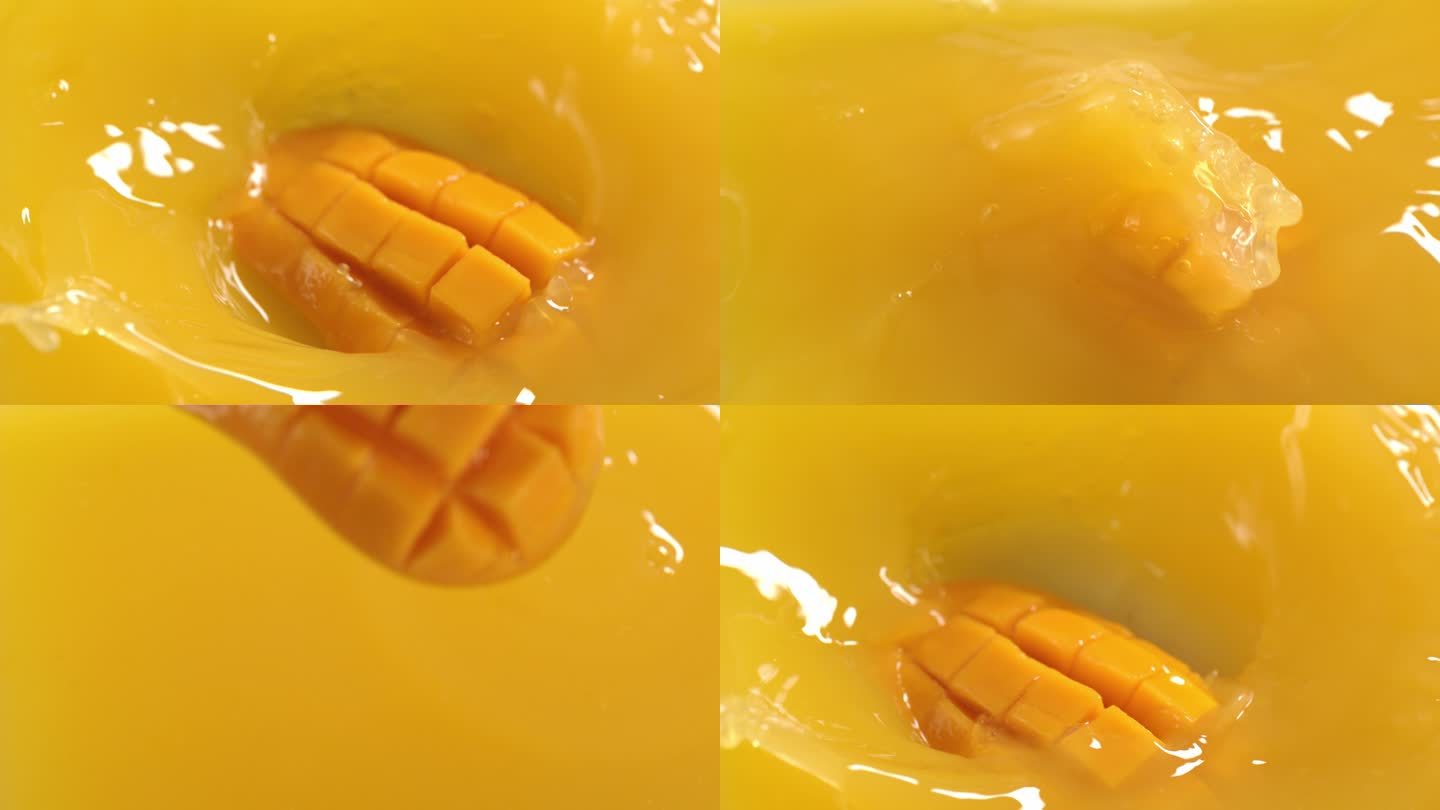 芒果掉入芒果汁 4k