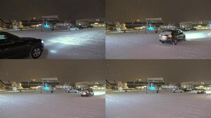 WS汽车在城镇的雪道上行驶