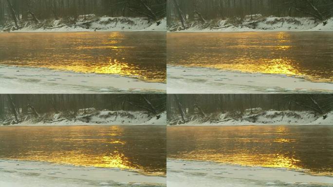 高清：阳光下闪闪发光的河流