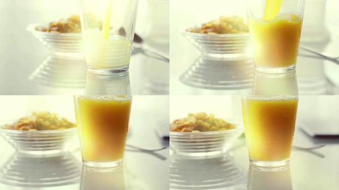 在早餐时追求橙色果汁,慢速运动DR FO