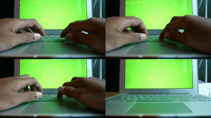 商人打字笔记本电脑绿屏，4k(UHD)
