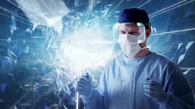 全息虚拟现实眼镜的外科医生。医学研究