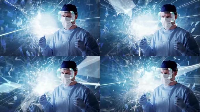 全息虚拟现实眼镜的外科医生。医学研究
