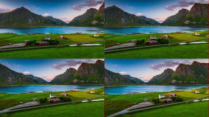 飞越挪威罗弗滕群岛的田园诗般的风景 -- 鸟瞰图
