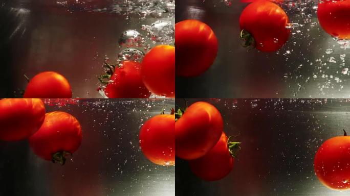 沸水中的三个西红柿