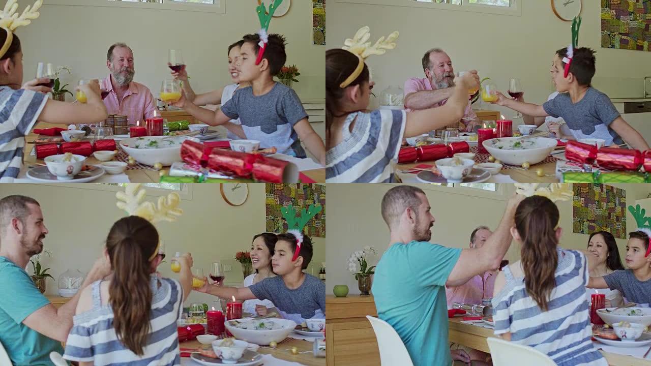 多代澳大利亚家庭庆祝圣诞节的手持视频