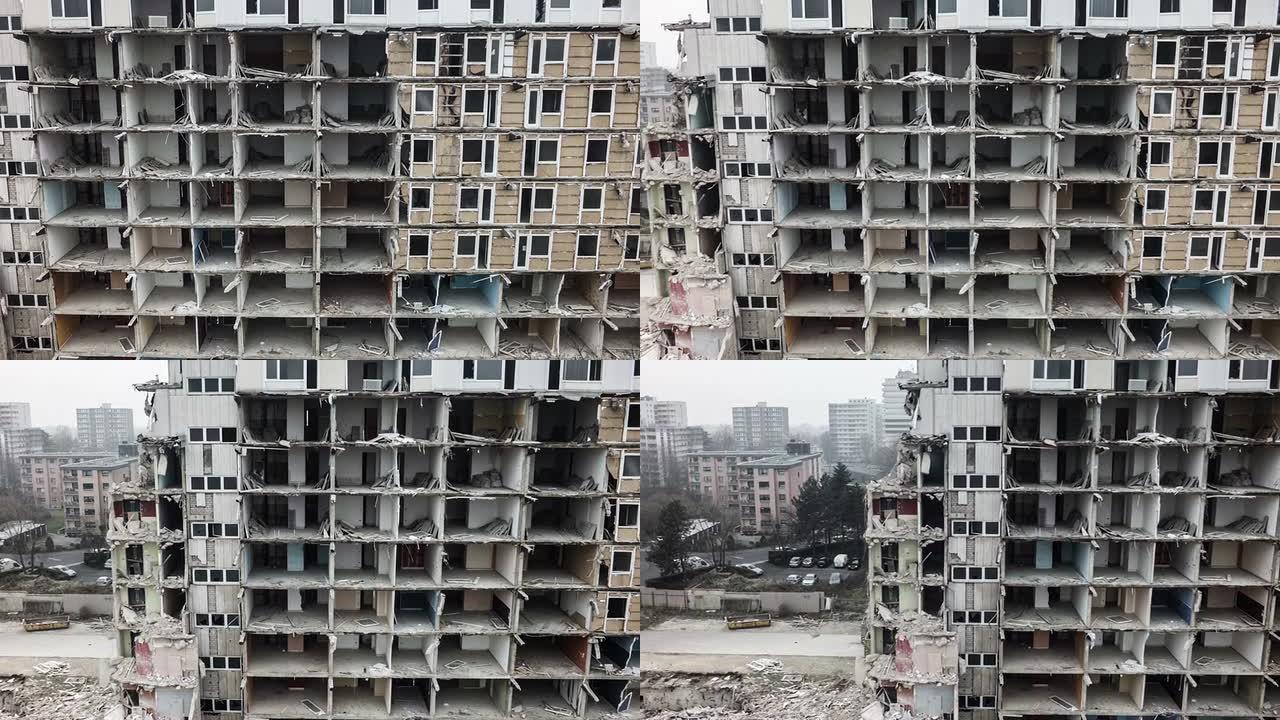 城市破坏的航拍照片。已拆除的建筑。