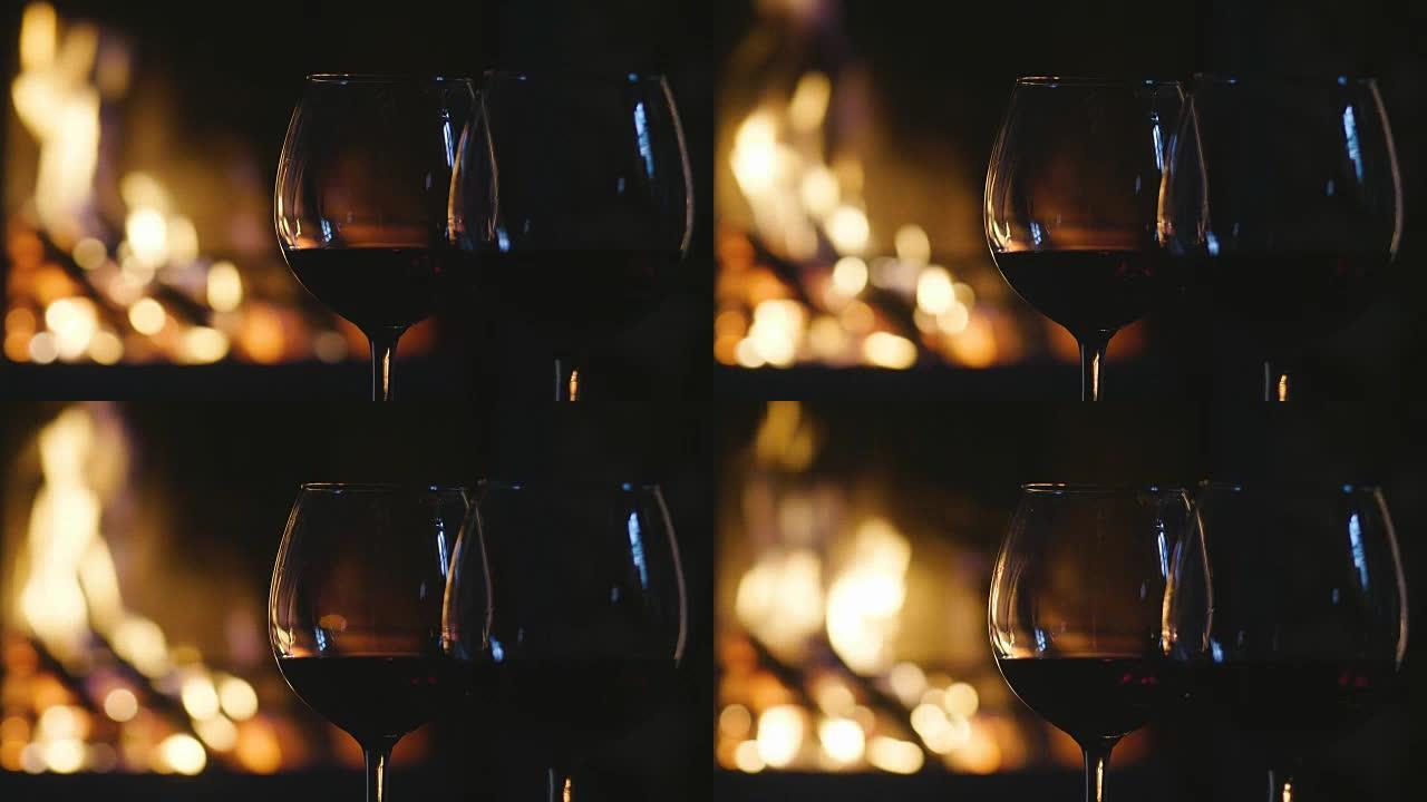 冬天，在壁炉前倒入，在玻璃杯中品尝红酒。
