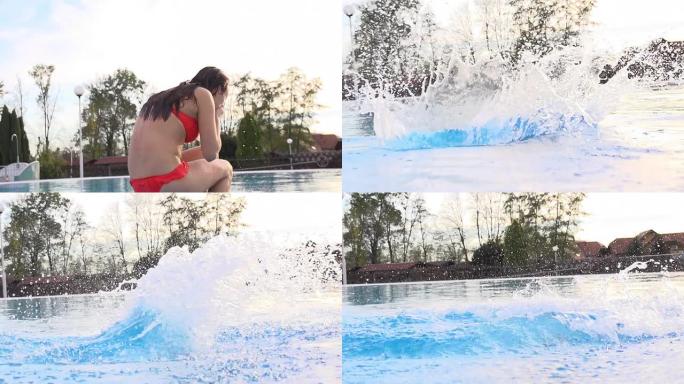 HD SUPER SLOW-MO：年轻女子跳入水中