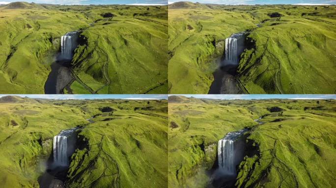 带有Skogafoss瀑布的空中冰岛景观