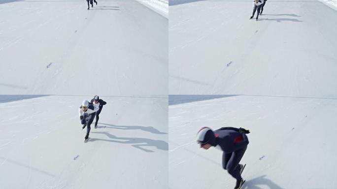 专业速滑运动员在户外训练