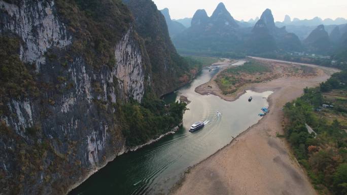 桂林山水 漓江风光 游船 喀斯特地貌航拍