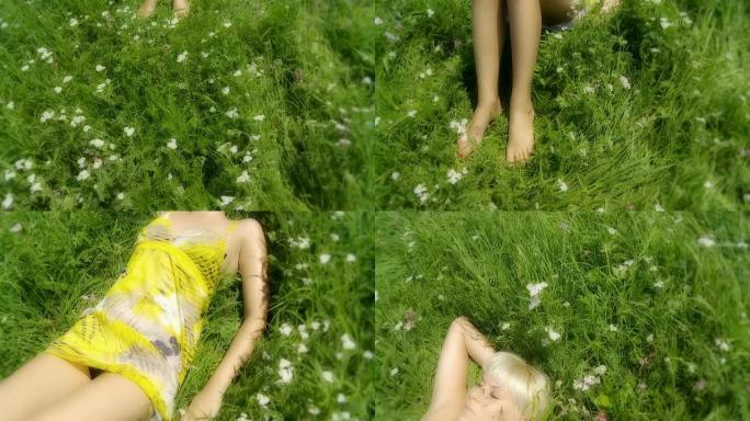 高清慢动作：睡在草地上的美女