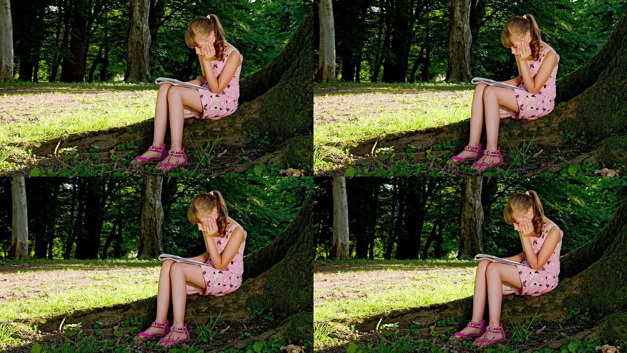 LS DS小女孩在公园看书