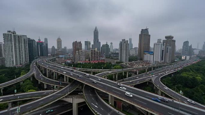 延时-中国，上海，繁忙十字路口鸟瞰图