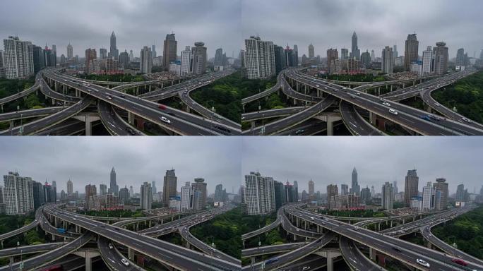 延时-中国，上海，繁忙十字路口鸟瞰图