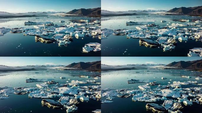 空中: 漂浮在Jokulsarlon冰川中的冰山