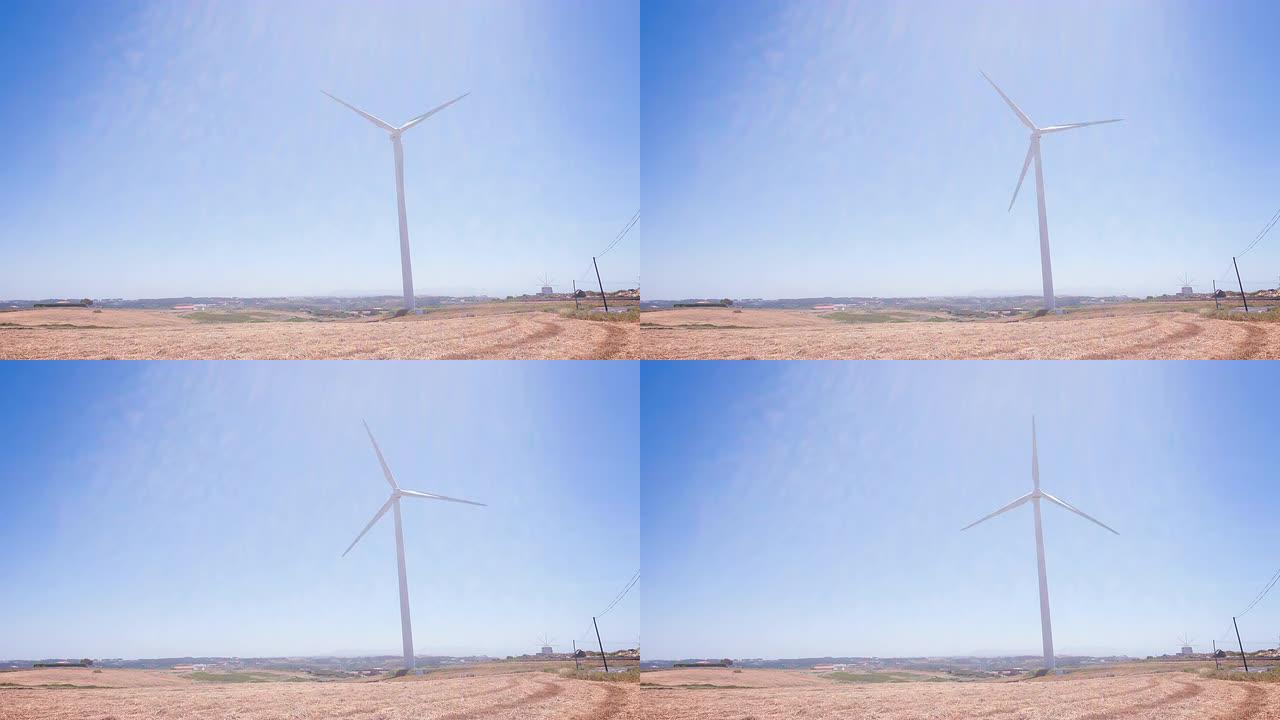 风力涡轮机在风中转动