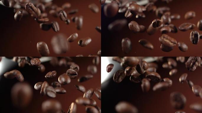 咖啡豆掉落咖啡豆特写烘炒咖啡豆
