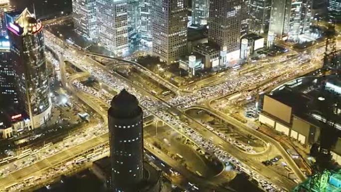 T/L MS HA PAN夜间北京城市交通鸟瞰图