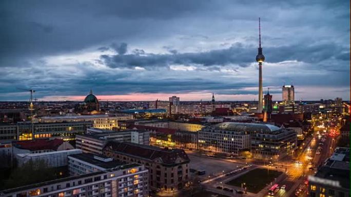 德国日落时的柏林天际线全景
