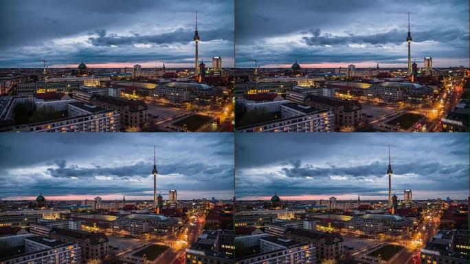 德国日落时的柏林天际线全景