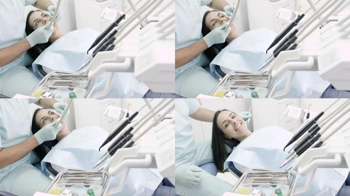 牙医的年轻女子外国人特写实拍