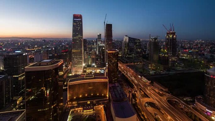 延时-黎明时北京天际线的高架视图，从夜晚到黎明 (WS HA)