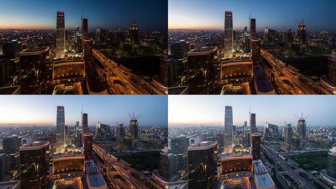 延时-黎明时北京天际线的高架视图，从夜晚到黎明 (WS HA)