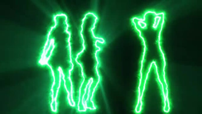 三个性感的女孩在绿色的轮廓跳舞