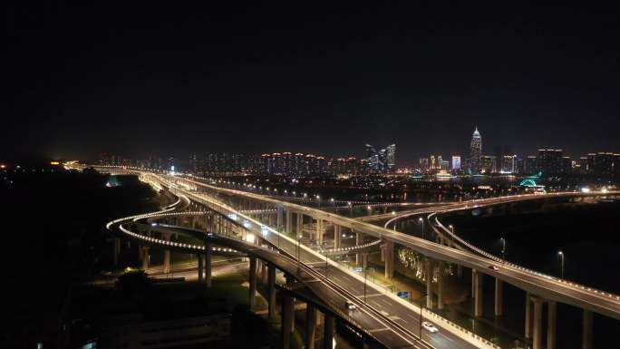 4K绍兴越东路与山会大道交叉口航拍夜景