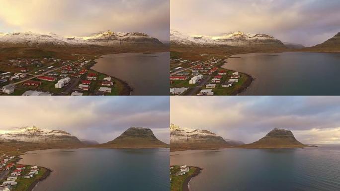 冰岛Snaefellsnes的空中沿海城镇